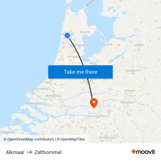 Alkmaar to Zaltbommel map
