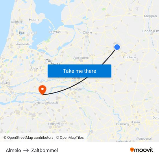 Almelo to Zaltbommel map