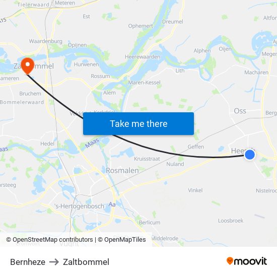 Bernheze to Zaltbommel map