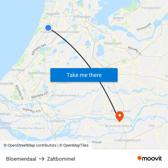 Bloemendaal to Zaltbommel map