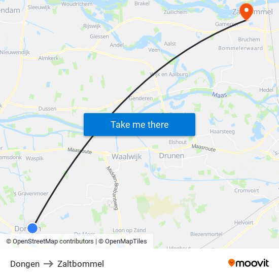 Dongen to Zaltbommel map
