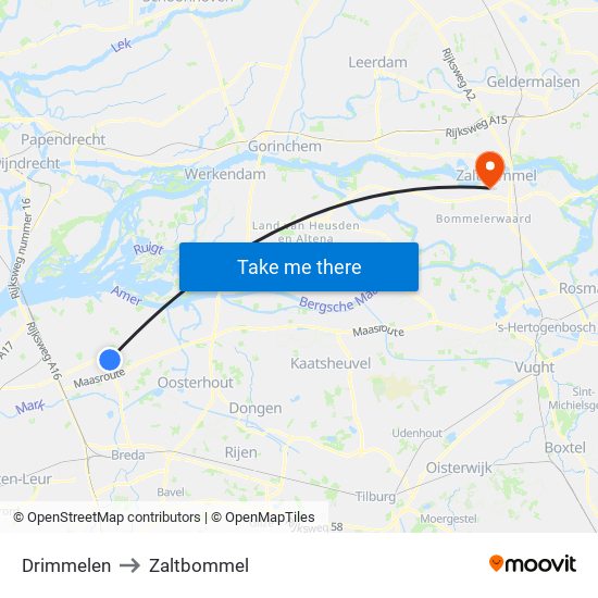 Drimmelen to Zaltbommel map