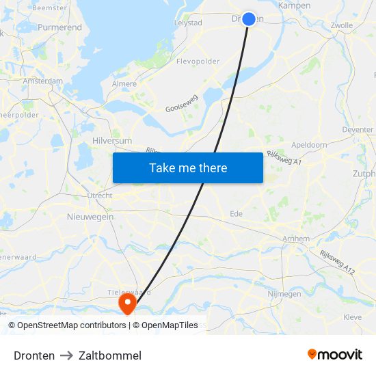 Dronten to Zaltbommel map