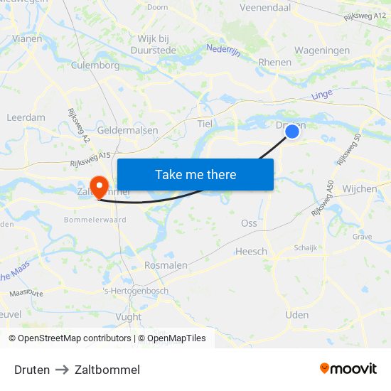 Druten to Zaltbommel map