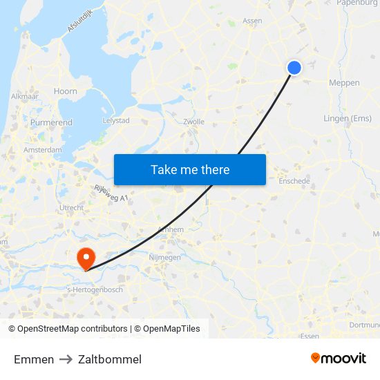 Emmen to Zaltbommel map