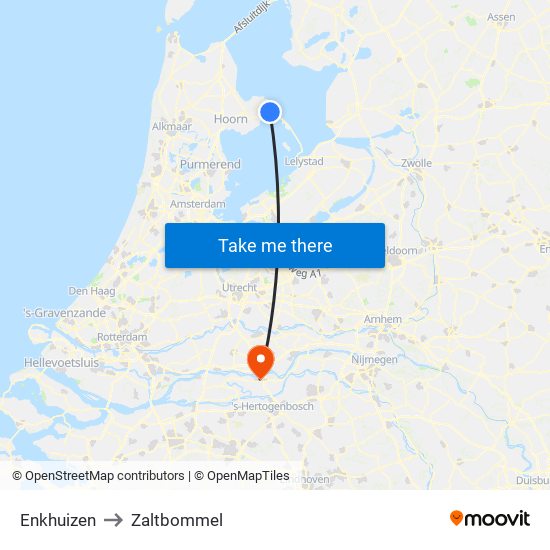 Enkhuizen to Zaltbommel map