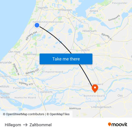Hillegom to Zaltbommel map
