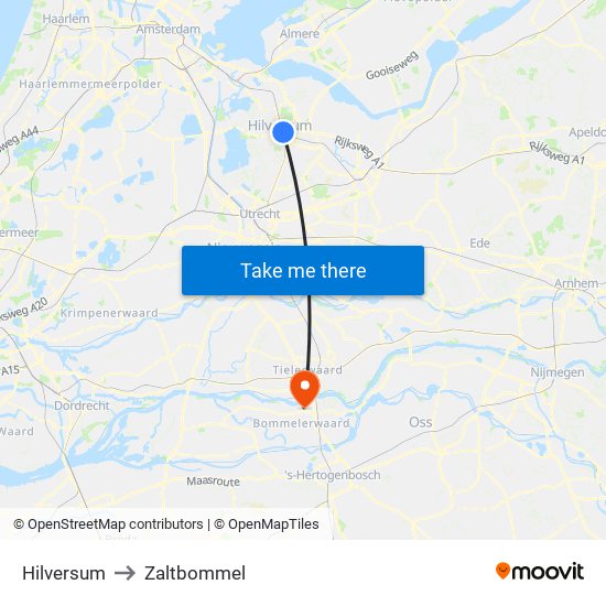 Hilversum to Zaltbommel map