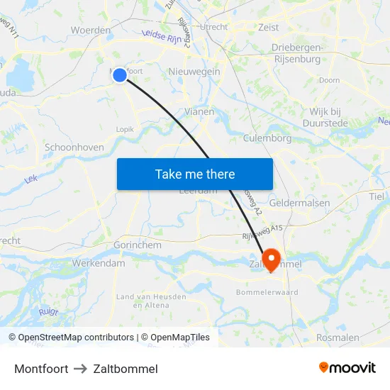 Montfoort to Zaltbommel map