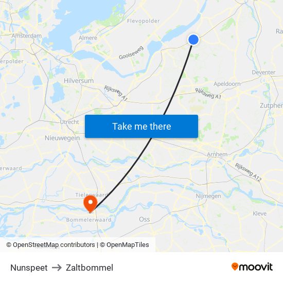 Nunspeet to Zaltbommel map