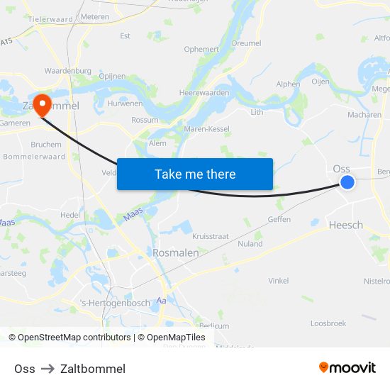 Oss to Zaltbommel map