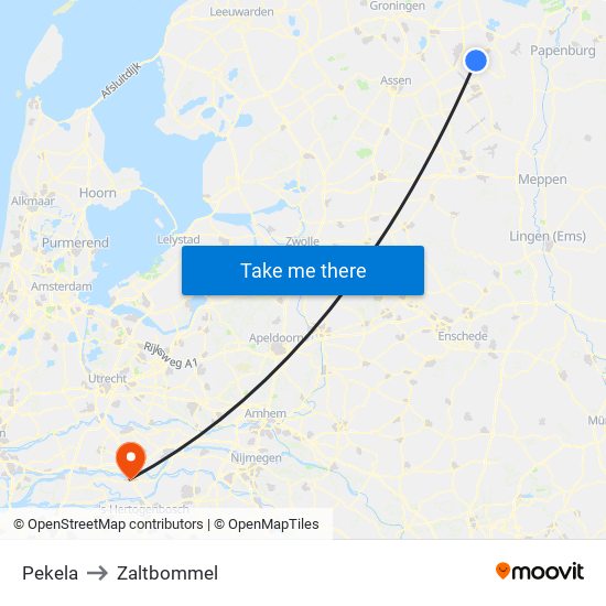 Pekela to Zaltbommel map