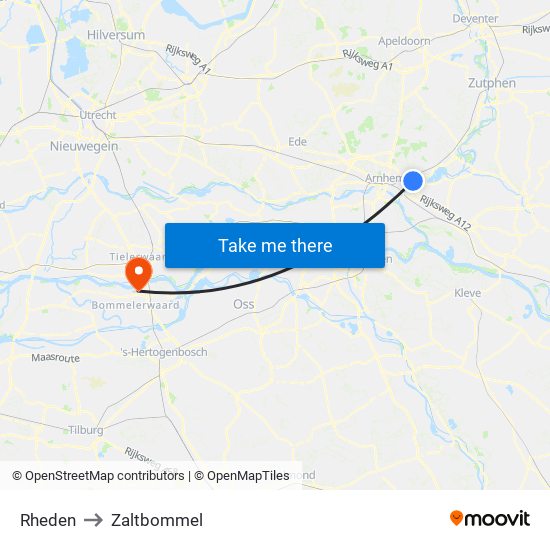 Rheden to Zaltbommel map