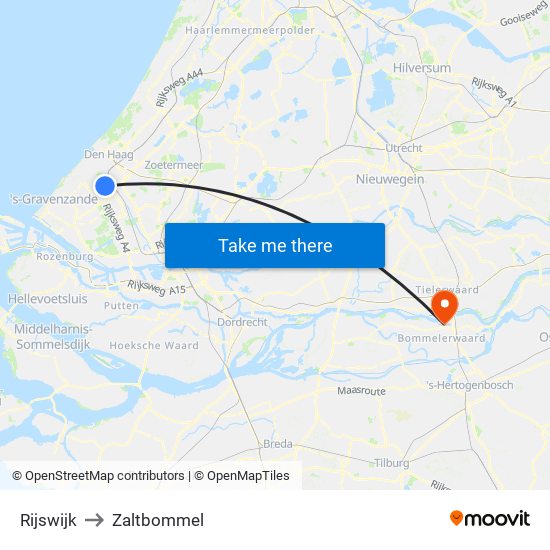 Rijswijk to Zaltbommel map