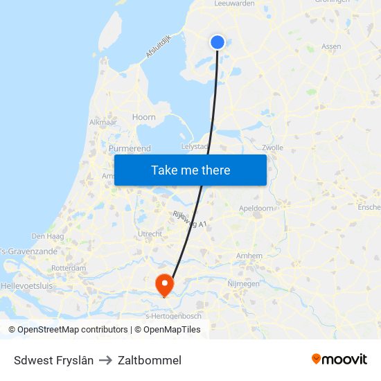 Sdwest Fryslân to Zaltbommel map