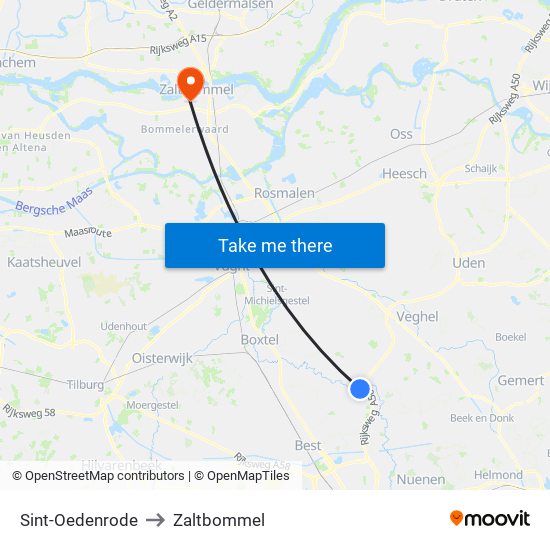 Sint-Oedenrode to Zaltbommel map