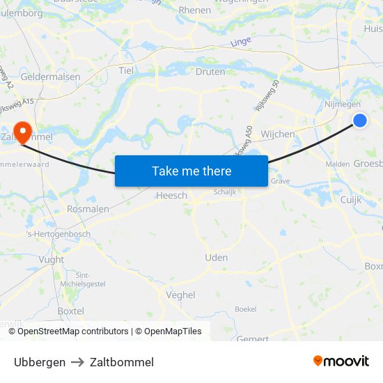 Ubbergen to Zaltbommel map