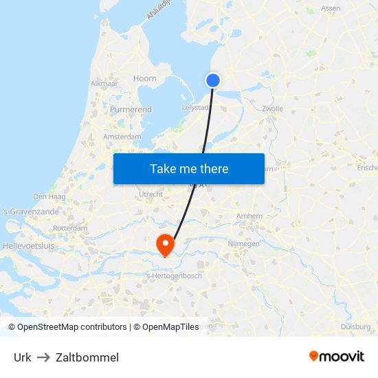 Urk to Zaltbommel map