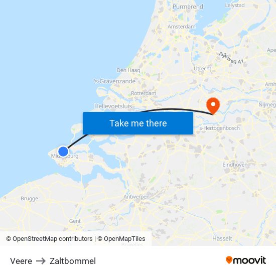 Veere to Zaltbommel map