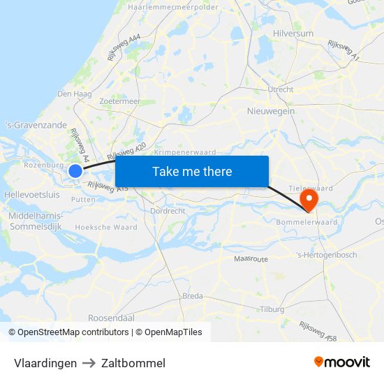 Vlaardingen to Zaltbommel map
