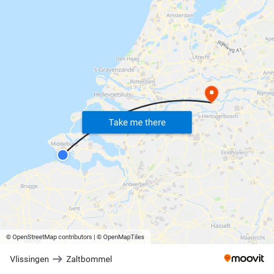 Vlissingen to Zaltbommel map