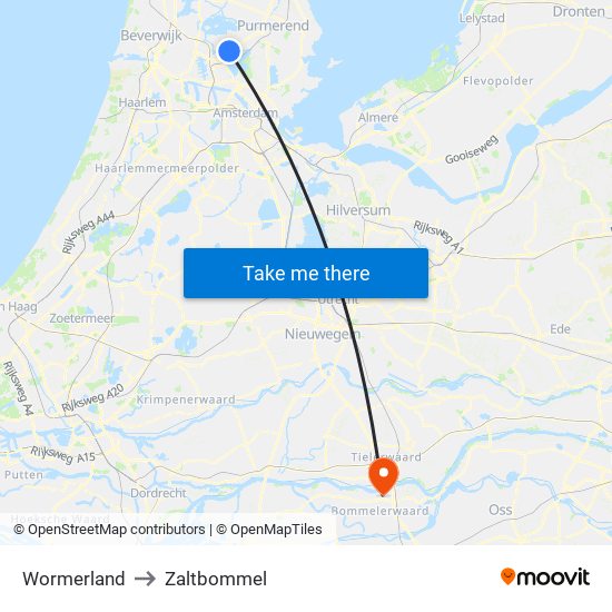 Wormerland to Zaltbommel map
