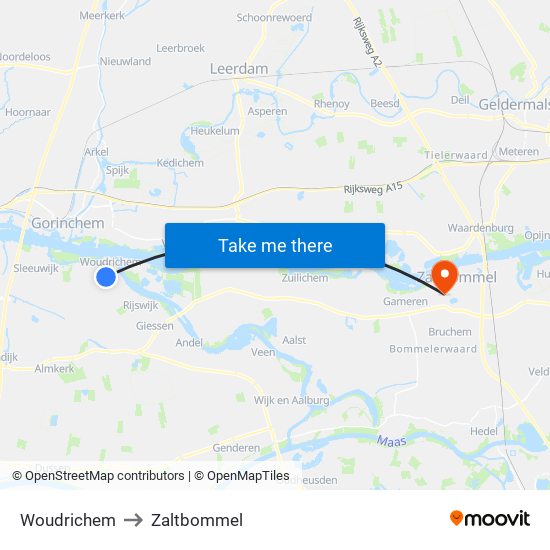 Woudrichem to Zaltbommel map