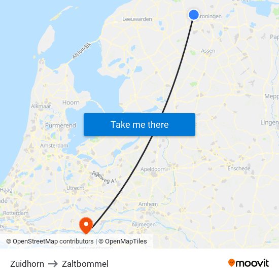 Zuidhorn to Zaltbommel map