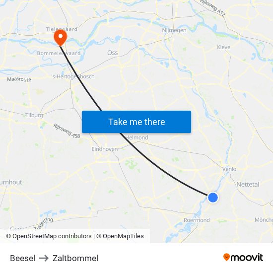 Beesel to Zaltbommel map