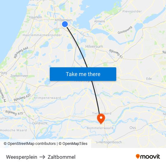 Weesperplein to Zaltbommel map