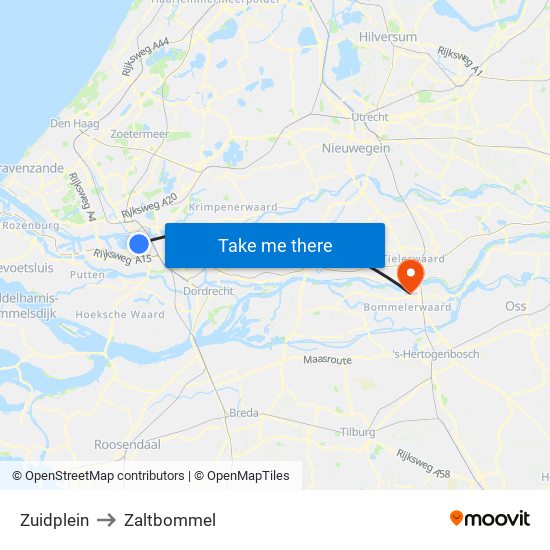 Zuidplein to Zaltbommel map