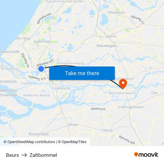 Beurs to Zaltbommel map