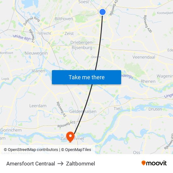 Amersfoort Centraal to Zaltbommel map