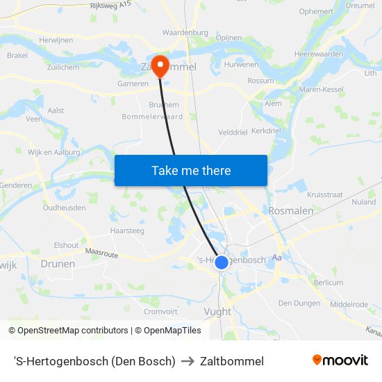 'S-Hertogenbosch (Den Bosch) to Zaltbommel map