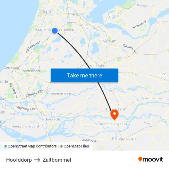 Hoofddorp to Zaltbommel map