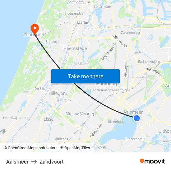 Aalsmeer to Zandvoort map