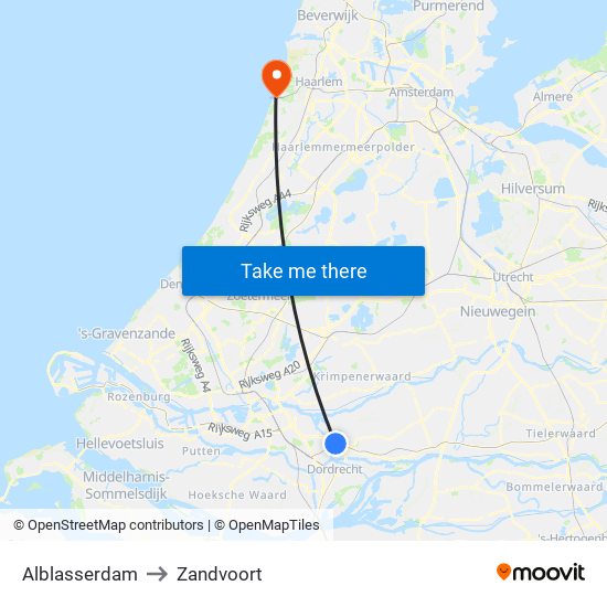 Alblasserdam to Zandvoort map