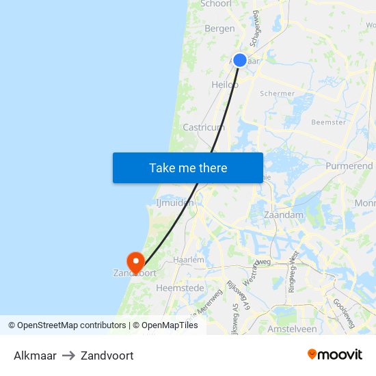 Alkmaar to Zandvoort map