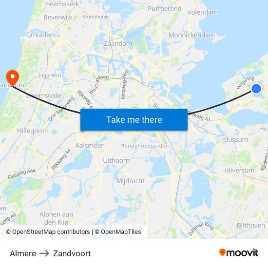 Almere to Zandvoort map