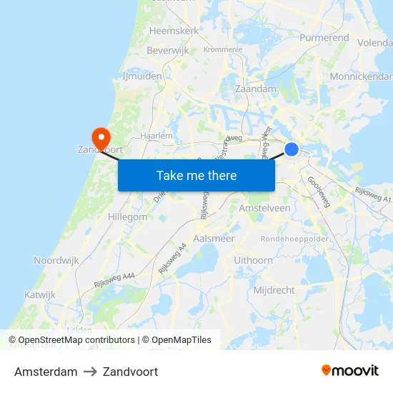 Amsterdam to Zandvoort map