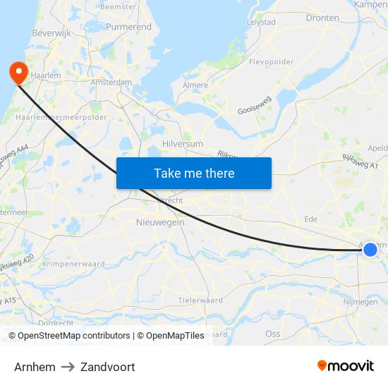 Arnhem to Zandvoort map
