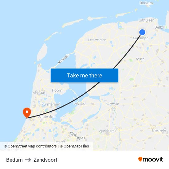 Bedum to Zandvoort map