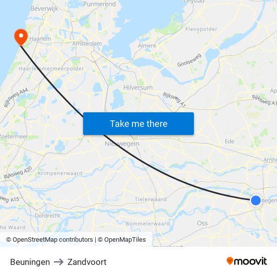 Beuningen to Zandvoort map