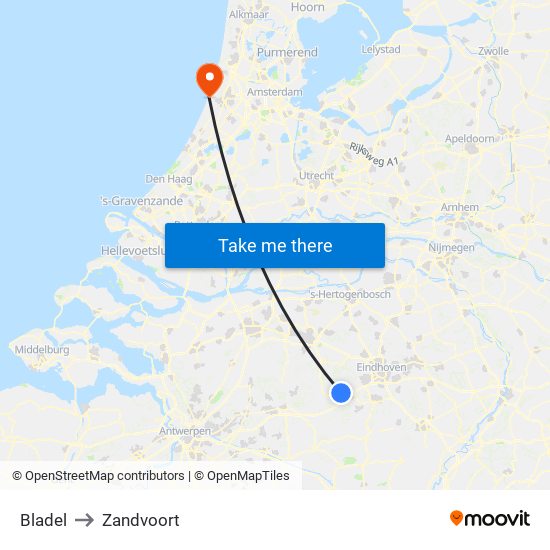 Bladel to Zandvoort map