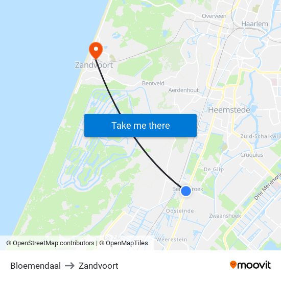 Bloemendaal to Zandvoort map