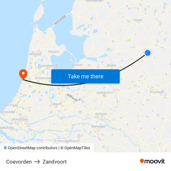 Coevorden to Zandvoort map