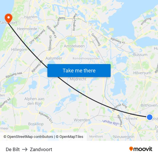De Bilt to Zandvoort map