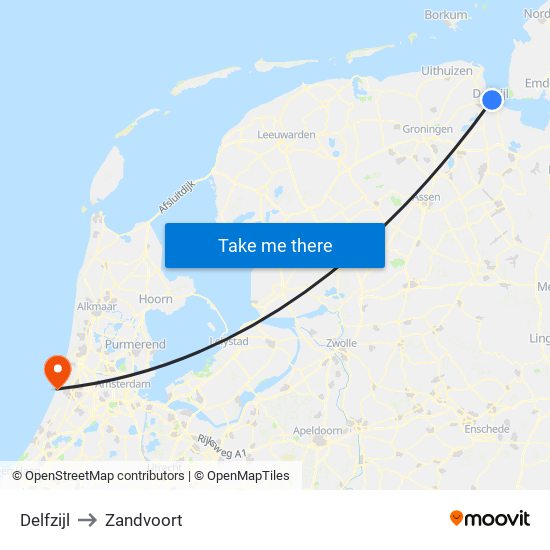 Delfzijl to Zandvoort map