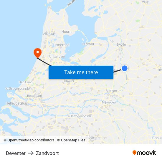 Deventer to Zandvoort map