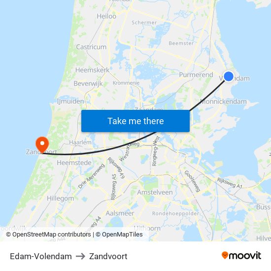 Edam-Volendam to Zandvoort map
